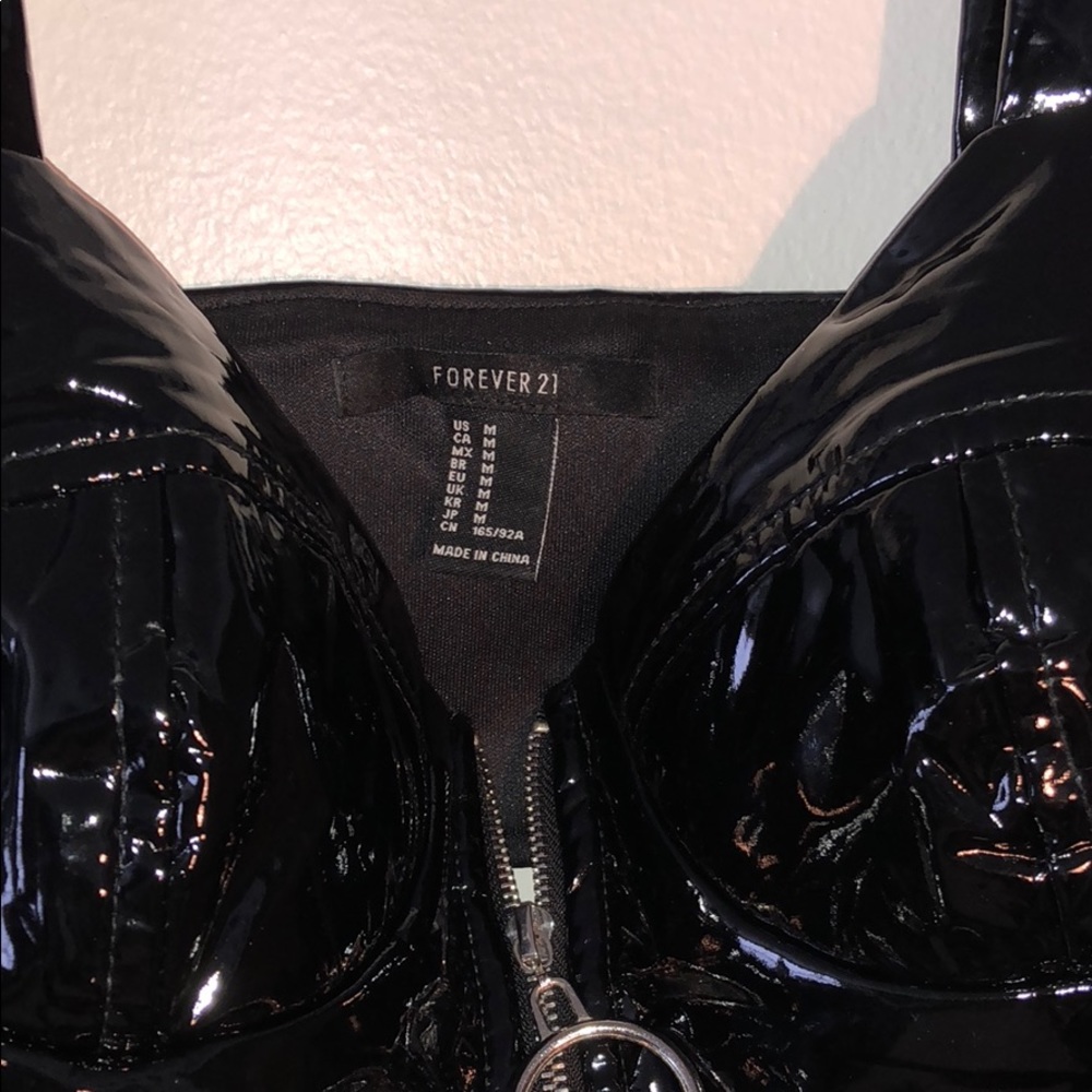 Vinyl bustier with large zip